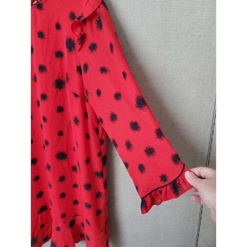 Who What Wear Red Ruffle Long Sleeve Peplum Hem Tie Back Shift Dress Size XL